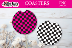 Pink Checkered | Car Coaster Keychain Sublimation Product Image 1