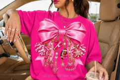 Hot Pink Cheer Bow PNG with Gold Charms Product Image 3
