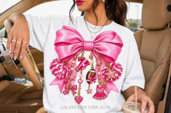 Hot Pink Cheer Bow PNG with Gold Charms Product Image 2