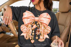 Peach Cheer Bow PNG with Hearts and Pom Poms Product Image 2