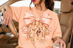 Peach Cheer Bow PNG with Hearts and Pom Poms Product Image 1