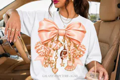 Peach Cheer Bow PNG with Hearts and Pom Poms Product Image 3