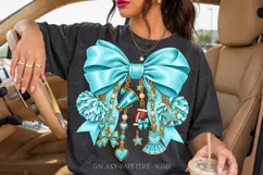 Turquoise Cheer Bow PNG with Pom Poms and Charms Product Image 2
