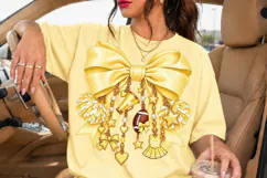 Pastel Yellow Cheer Bow PNG with Gold Charms Product Image 1