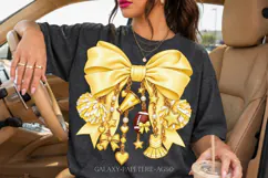 Pastel Yellow Cheer Bow PNG with Gold Charms Product Image 2