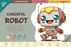 Cheerful cartoon robot. T-Shirt, PNG, SVG. Product Image 1