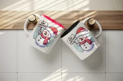 Cheerful cute snowman hat scarf holding sign Merry Christmas quote print 20 oz tumbler skinny mug wrap clipart t-shirt sublimation printable design