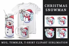 Cheerful cute snowman hat scarf holding sign Merry Christmas quote print 20 oz tumbler skinny mug wrap clipart t-shirt sublimation printable design