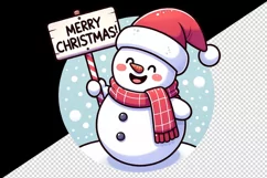 Cheerful cute snowman hat scarf holding sign Merry Christmas quote print 20 oz tumbler skinny mug wrap clipart t-shirt sublimation printable design