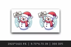 Cheerful cute snowman hat scarf holding sign Merry Christmas quote print 20 oz tumbler skinny mug wrap clipart t-shirt sublimation printable design