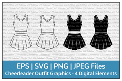 Cheerleader Uniform Outfit Outline &amp; Silhouette Svg Clipart Product Image 1