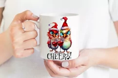 Cheers Funny Christmas Shirt Print with Cute Birds and Wine Product Image 2