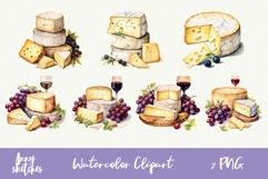 French Cheese and Wine Clipart 7 PNG Watercolor Graphics Product Image 1
