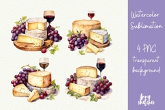 French Cheese and Wine Clipart 4 PNG Watercolor Graphics Product Image 1