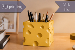 Creative pen holder stl, 3D print cheese-shaped organizer Product Image 1