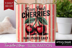 Cherry Vintage Fruit Tumbler Wrap Summer Tumbler PNG Product Image 1