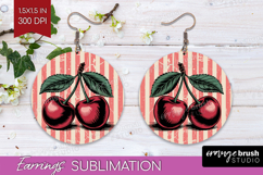 Cherry Vintage Fruit Round Earrings Summer PNG Sublimation Product Image 1