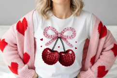 Cute Valentine Cherries PNG | Romantic Cherry Bow Design Product Image 1