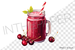 Cherry smoothie in glass jar PNG fruit cartoon summer illust Product Image 1