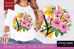 Cherry Blossom Modern Floral Round Tshirt Background Sping Product Image 1