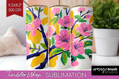 Cherry Blossom Modern Floral Tumbler Wrap Sping Flower PNG Product Image 1