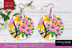 Cherry Blossom Modern Floral Round Earrings Sping Flower PNG Product Image 1