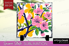 Cherry Blossom Modern Floral Slate PNG Sping Flower Square Product Image 1