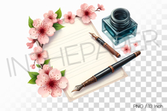 Pink Sakura with Vintage Letter PNG Flower Clipart Illust Product Image 1