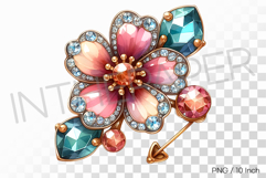 Jeweled Pink Sakura Brooch PNG Flower Clipart Illust Product Image 1