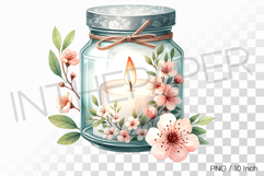 Sakura Decorated Candle in Jar PNG Flower Clipart Illust Product Image 1