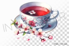 Ornate Tea Cup with Sakura Decor PNG Flower Clipart Illust Product Image 1