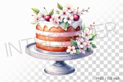 Delicious Cake with Sakura Decor PNG Flower Clipart Illust Product Image 1