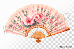 Traditional Fan with Sakura Painting PNG Flower Clipart Product Image 1