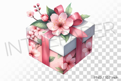 Pink Gift Box with Sakura Decor PNG Flower Clipart illust Product Image 1