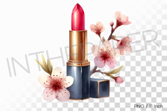 Pink Lipstick with Sakura Decor PNG Flower Clipart Product Image 1