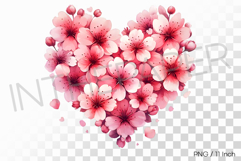 Lovely Pink Cherry Blossom Heart PNG Clipart Illustration Product Image 1