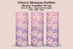 cherry blossom sakura outline gradient skinny tumbler sublimation design for 20oz and 30oz skinny tumbler sublimation wrap