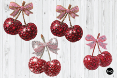 Diamond Heart Cherry Bow PNG, Rhinestone PNG Product Image 1