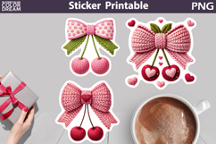 Cherry Heart Sticker | Valentine Knitted Bow Sticker Product Image 1