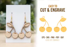 Cherry Charm Earrings, Easy to Cut and Engrave SVG Template Product Image 1