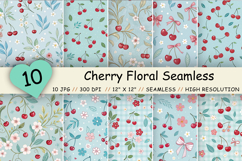 cherry floral pattern, cherry seamless pattern, cherry digital paper, cherry fabric pattern, cherry repeat pattern, cherry floral paper, cute cherry pattern, cherry background pattern, cherry surface pattern, cherry ditsy pattern, cherry bow pattern, cher
