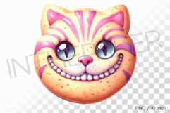Cheshire cat face shaped watercolor cookie PNG Clipart Illus Product Image 1