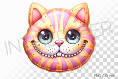 Striped Cheshire cat shaped watercolor icing cookie PNG art Product Image 1
