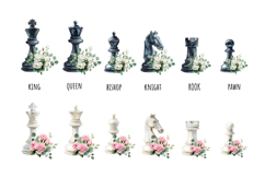 Watercolor floral white and black chess pieces Product Image 2