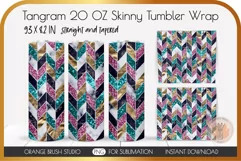 Chevron Tangram Glitter Skinny Tumbler Wrap 20 Oz PNG Design 1