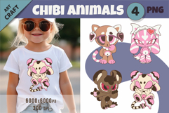 Cute Chibi animals. Tshirt, PNG. Product Image 1