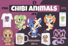Chibi animals set 05. Tshirt, PNG. Product Image 1