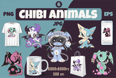 Chibi animals set 06. Tshirt, PNG. Product Image 1