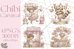 Valentine Chibi Carnival Clipart, Cute Carnival PNG Product Image 1