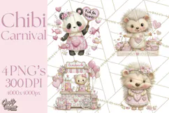 Valentine Chibi Carnival Clipart, Cute Carnival PNG Product Image 1